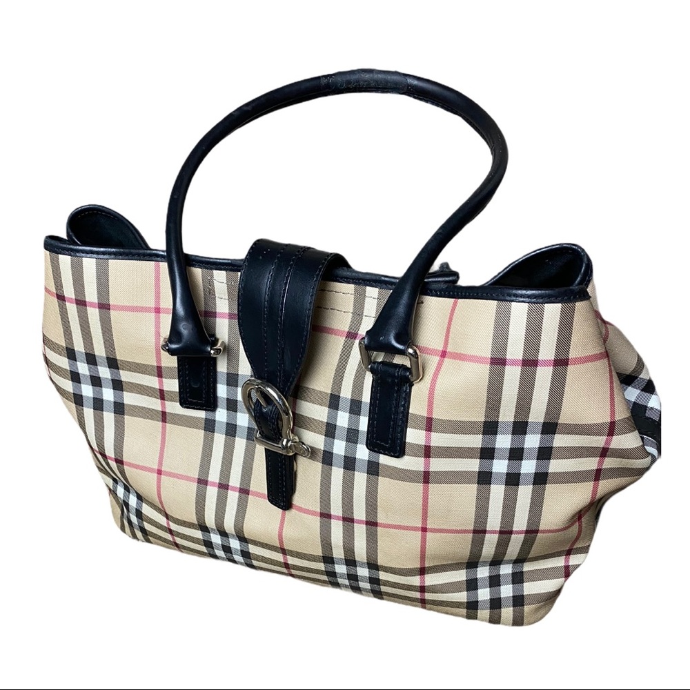 Burberry Haymarket Beige and Black Checkered Tote